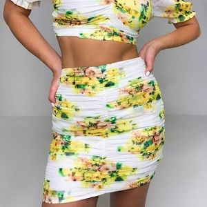 SKIRT YELLOW FLORAL RUCHED